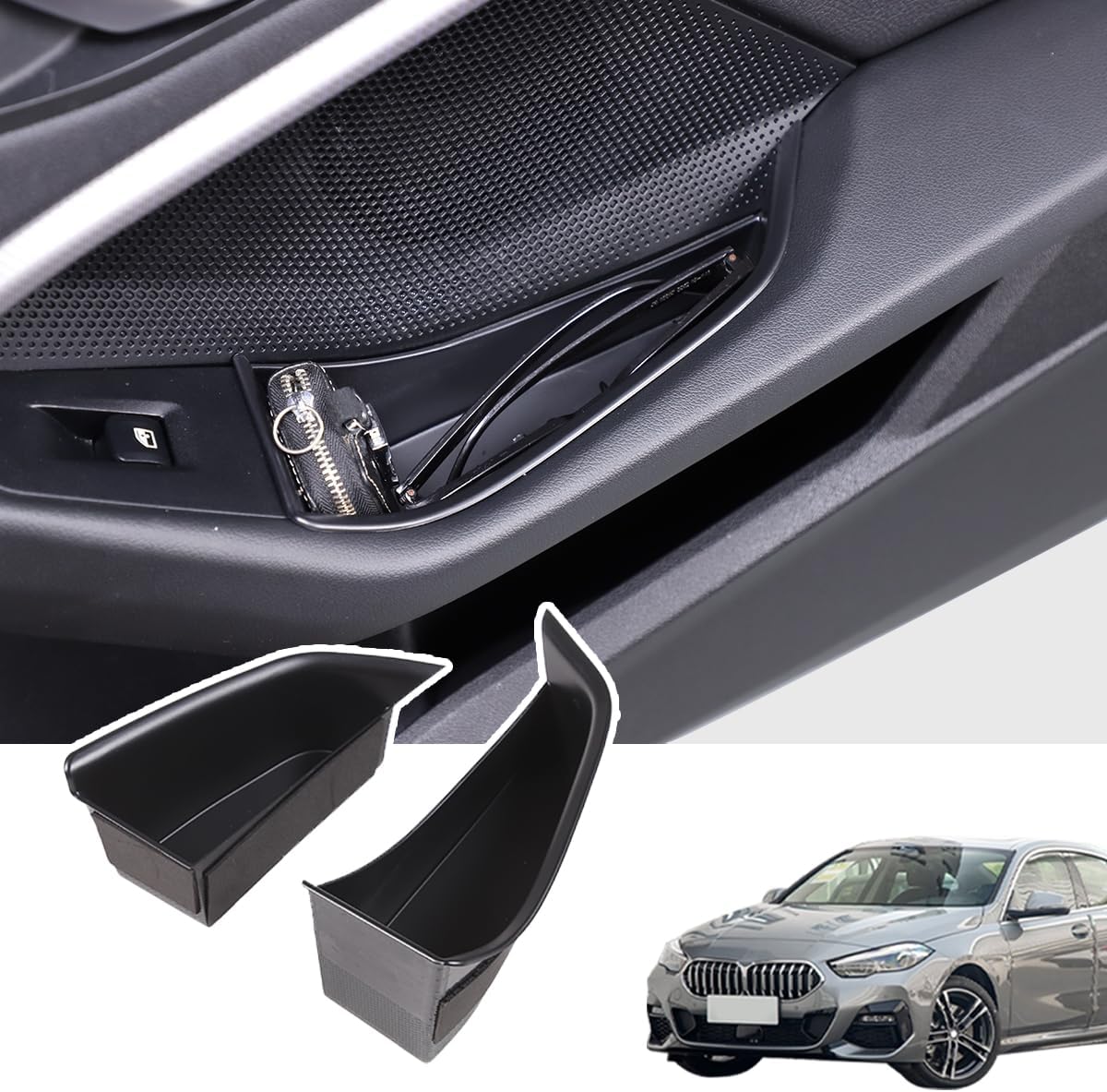 Car Door Storage Box Phone Tray Compatible with BMW 1 2 Series F40 F44 2020-2024 Armrest Phone Container Door Organizer Handle Pocket ABS Tray Insert Glove Pallet (Front Door)