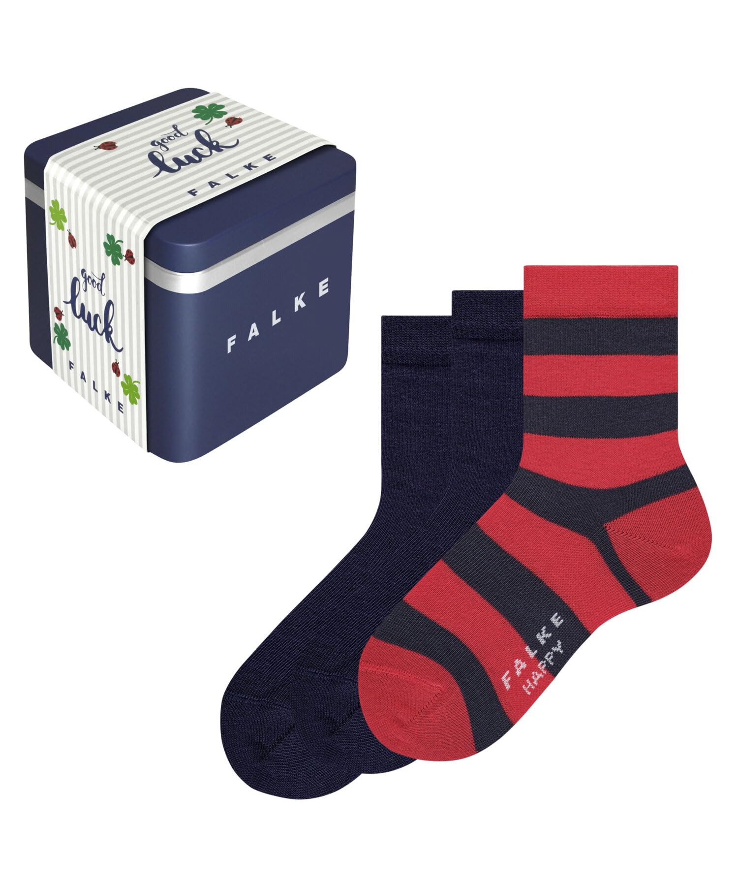 FALKE Unisex Kids Happy Triple Pack Giftbox K So Cotton Patterned 3 Pairs Socks, Multicolor Red Blue Mix 0030, 3-5
