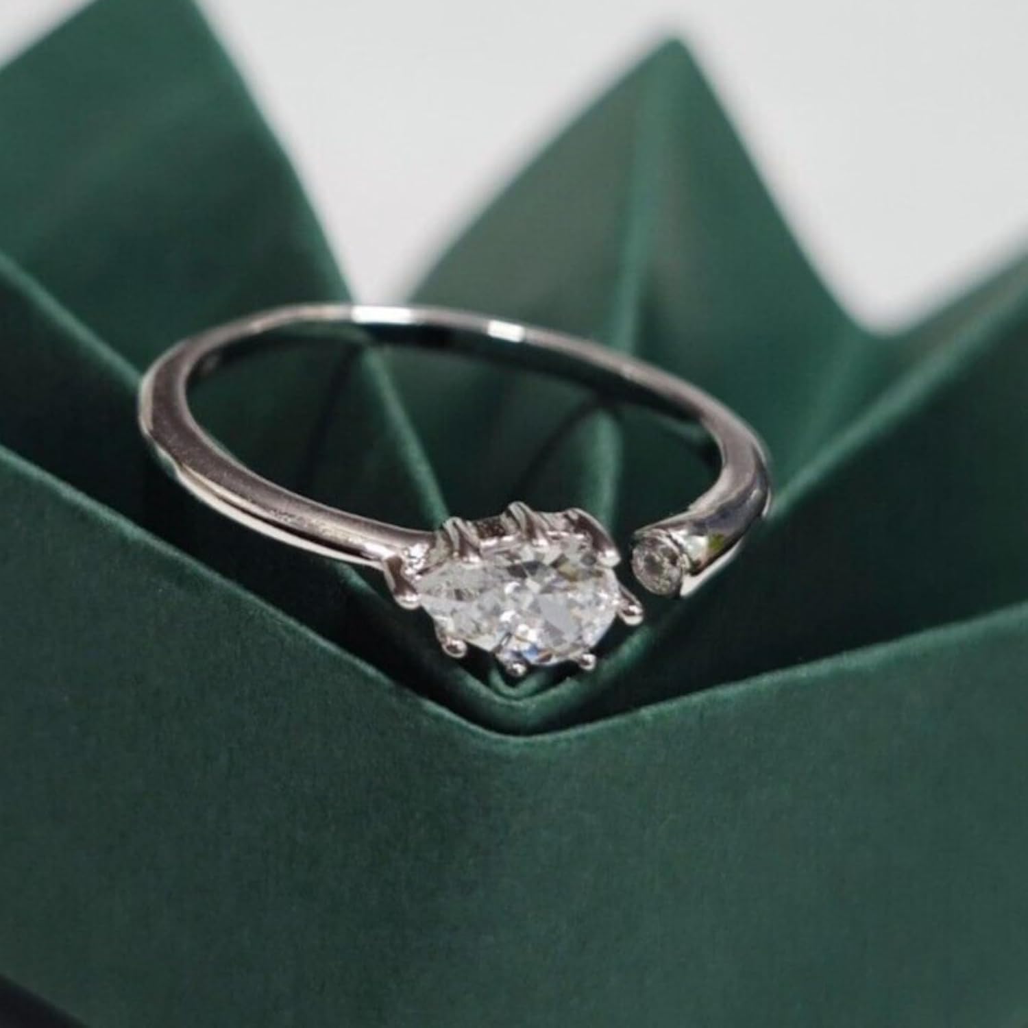 HANDMADE Pear Cut Moissanite Toe Ring, Sterling Silver 925, 14k White Gold Plated, Adjustable