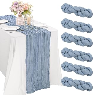 JALANCY 6 Pack Dusty Blue Cheesecloth Table Runners - 10FT Boho Gauze Fabric for Weddings, Easter, Baby Showers & Parties