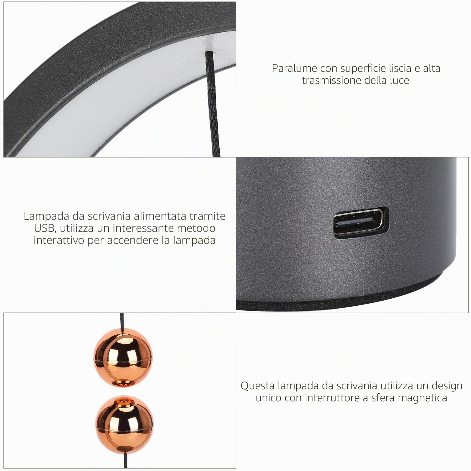 Heng Balance Lamp, Magnetic Balance Lamp Lampada da Scrivania Moderna Lampada da Tavolo a LED Alimentata Tramite USB Lampada in Plastica Camera da Letto Comodino Luce Notturna, Luce Soffusa per