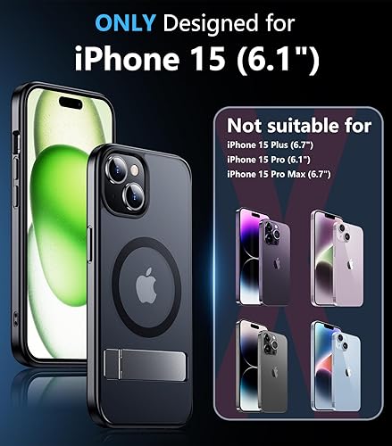 Miniatura 9 de Funda magnética para iPhone 15, para iPhone 14, compatible con Magsafe Soporte oculto integrado protección contra caídas de grado militar de 15 pies