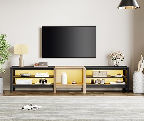 Miniatura 2 de Soporte de TV de granja para TV de 75 pulgadas, centro de entretenimiento de madera LED para consola de TV de 70, 65, 55 pulgadas, mesa multimedia