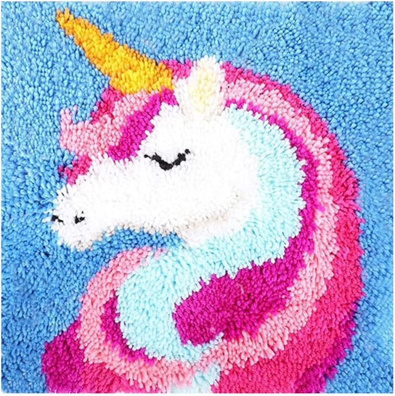 Embroidery Crafts DIY Unicorn Latch Hook Rug Kits with Tool, Adults & Kids Beginner, Handmade Needle Crochet Yarn, Cushion Christmas Home Decoration — image 1