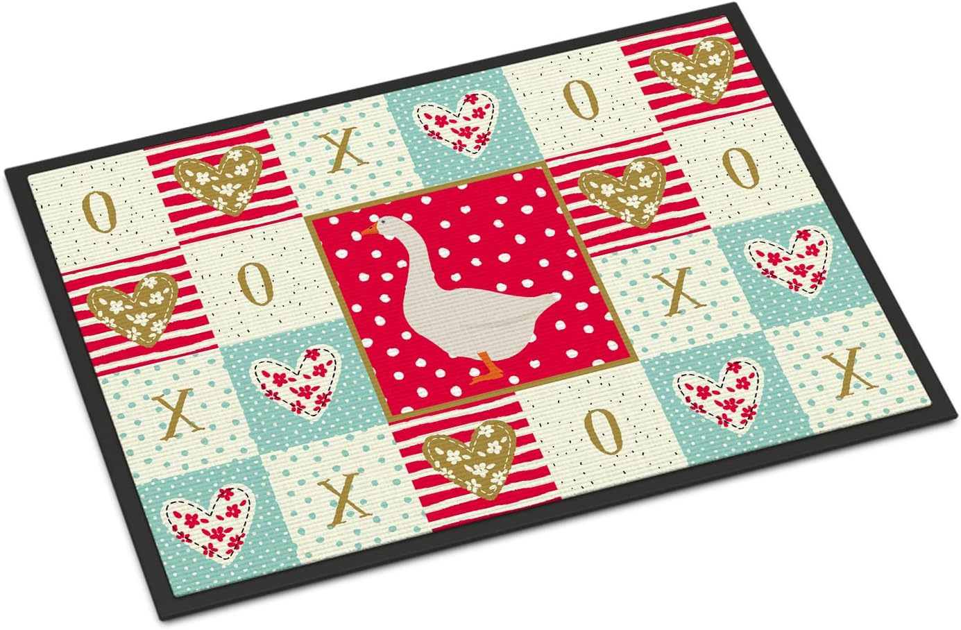Caroline's Treasures CK5319MAT Embden Goose Love Doormat 18x27, Red Front Door Mat Indoor Outdoor Rugs for Entryway, Non Slip Washable Low Pile, 18H X 27W