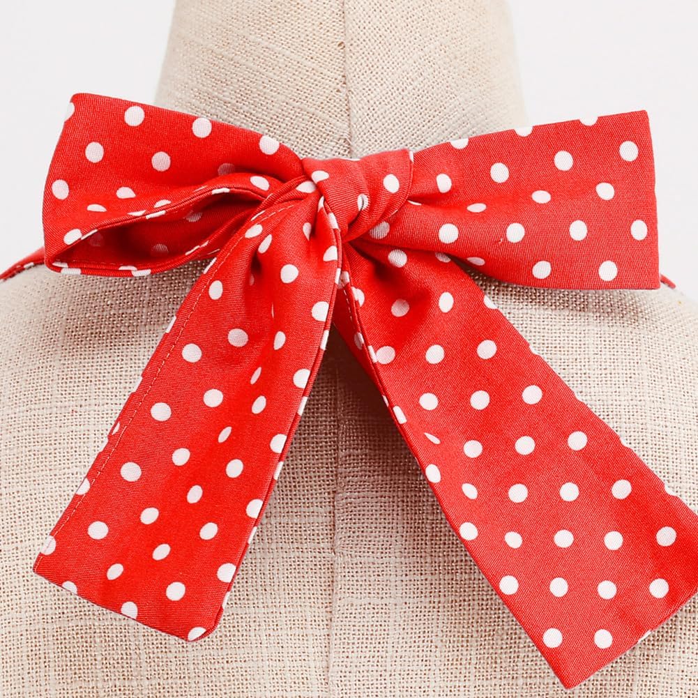 IWEMEK 1950s Dress for Women Pinup 50s Red Polka Dot 1940s Rockabilly Halter Bowknot 50's Dresses Vintage Audrey Hepburn with Pockets Red-Ruched L - Image 5