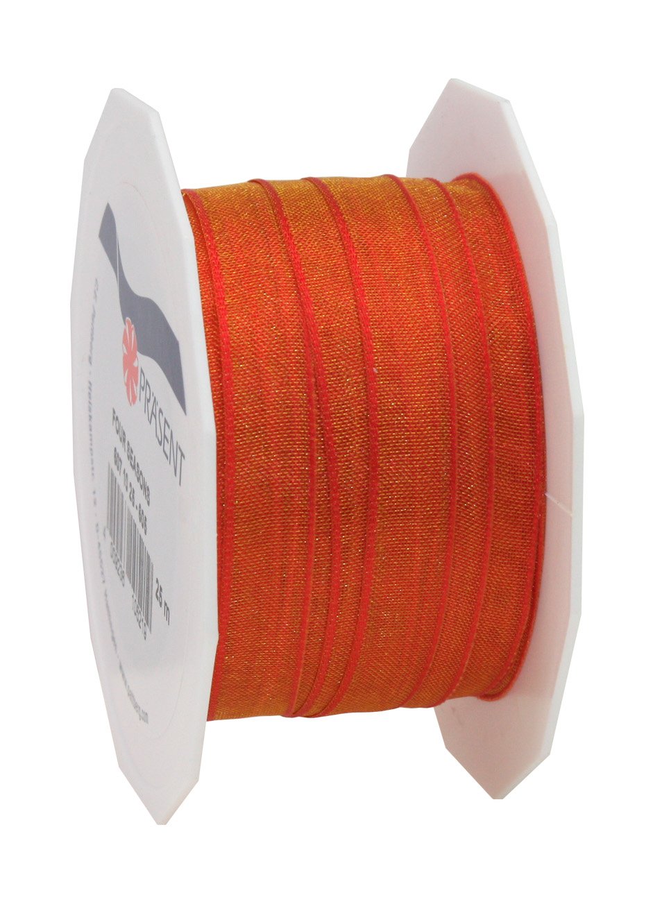 C.E. Pattberg Präsent - Four Seasons Organza wired edge Ribbon Blazing Red 10 mm width, 25 m length, Orange, 10mm - 25m