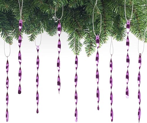 Miniatura 43 de AMS Adornos para árbol de Navidad, juego de 24 piezas de adornos de carámbanos retorcidos de aluminio para árbol de Navidad, fiesta de Año Nuevo