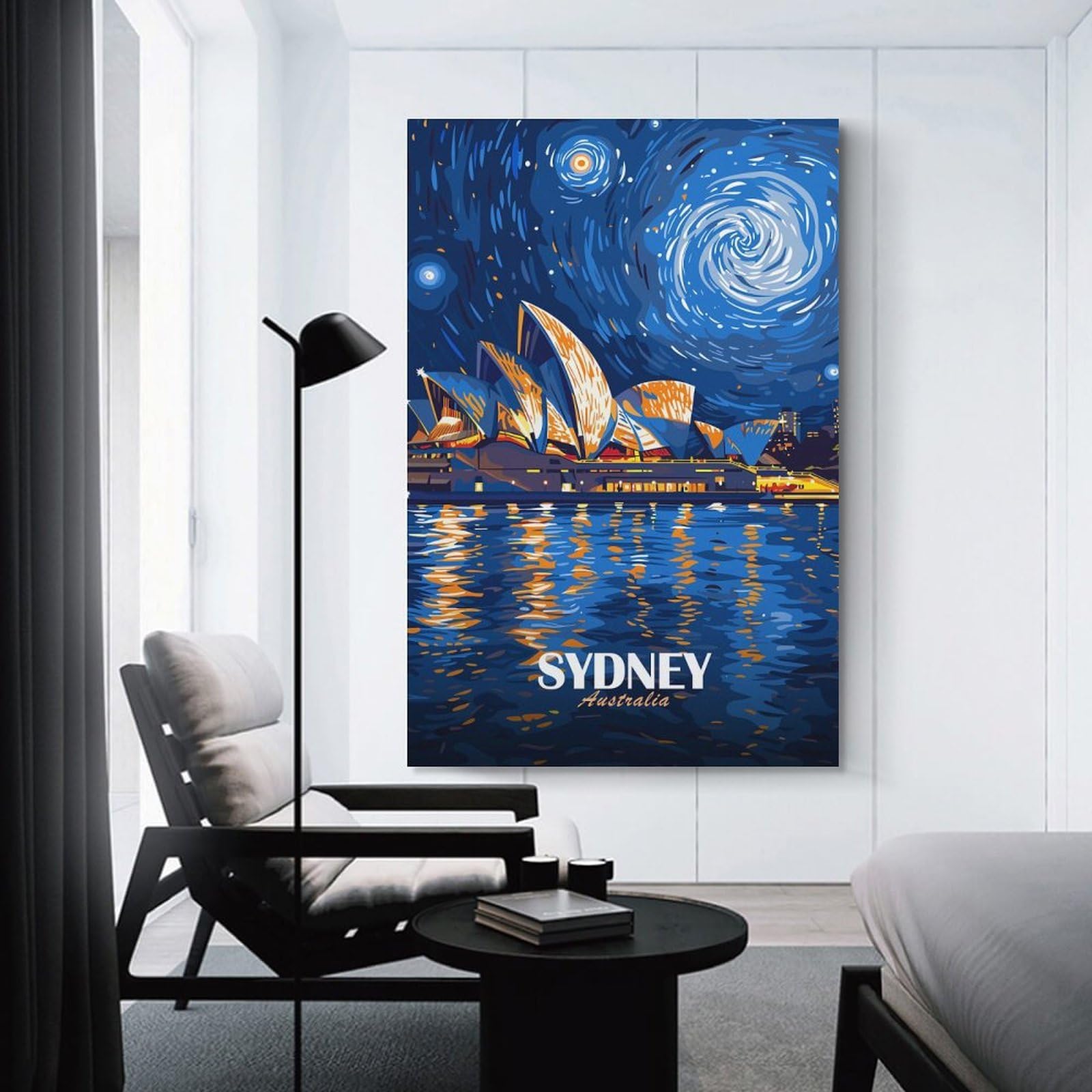 Junmoney Sydney Opera House Night Art Wall Picture Print 24x36inch(60x90cm), for Corridors, Hallways Or Apartment Entries, Wall Decor to Refresh Empty Corners