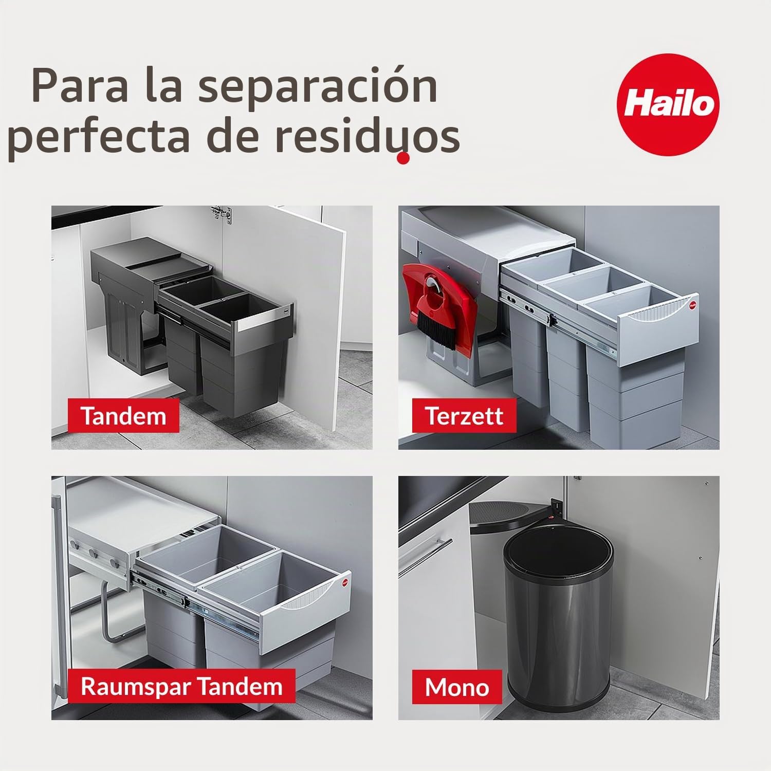 Hailo Cubo de basura 3635001, modelo Solo con extracción manual, cubo interior de 20 litros, para armarios a partir de 300 mm de ancho con puerta giratoria, color antracita | de ancho de mueble/cubo de basura/recolector de basura/cubo
