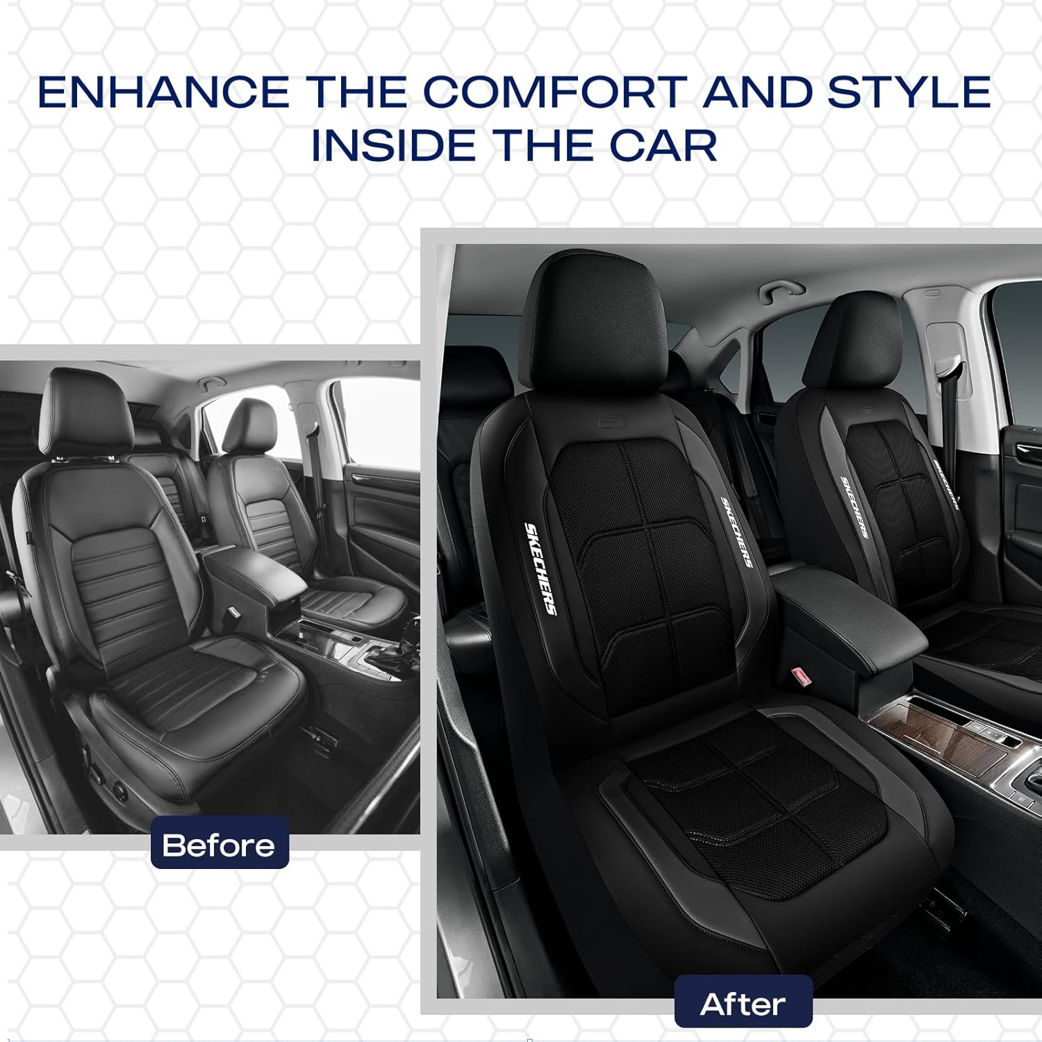 Skechers Air-Cooled & Memory Foam Seat Covers-Leather Car Seat Cover Supply Ultimate Comfort & Support,Front Seats Airbag Compatible,Universal Fit for Most Cars,Vans,Trucks,SUVs,Black Two Front Black and Black image 6 of 7 B0F99H8NSP