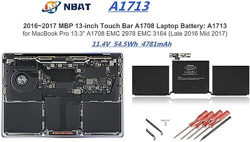 Miniatura 3 de Nbatispy Batería A1708 A2159 A2289 A2338, batería de repuesto para A1713 A2171, compatible con MacBook Pro de 13 pulgadas (finales de 2016, mediados