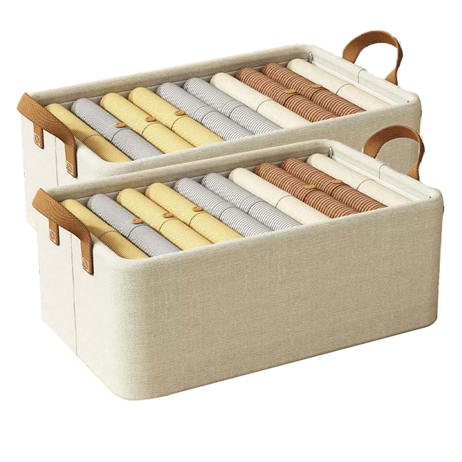 Boîte de rangement pliable anti-désordre en tissu beige pour garde-robe