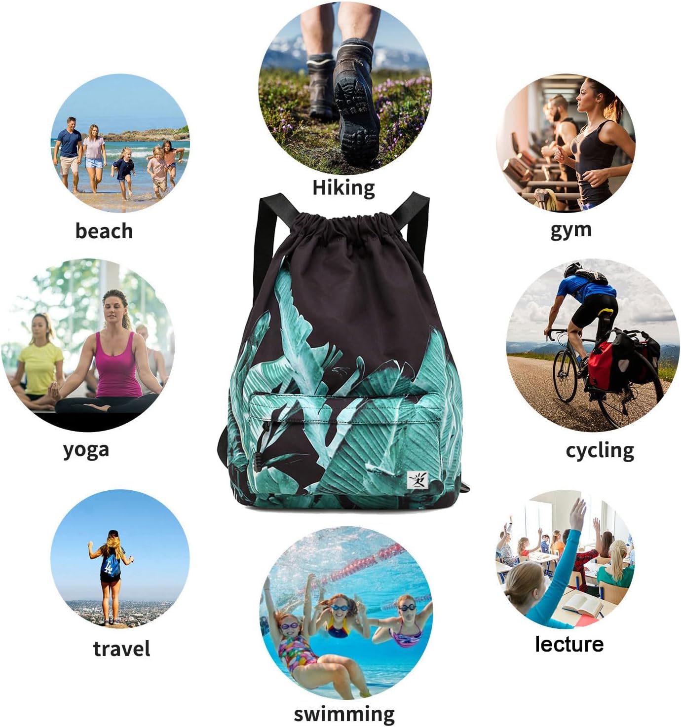 Waterproof Drawstring Bag, Gym Bag Sackpack Sports Beach Backpack for Men Women image 5