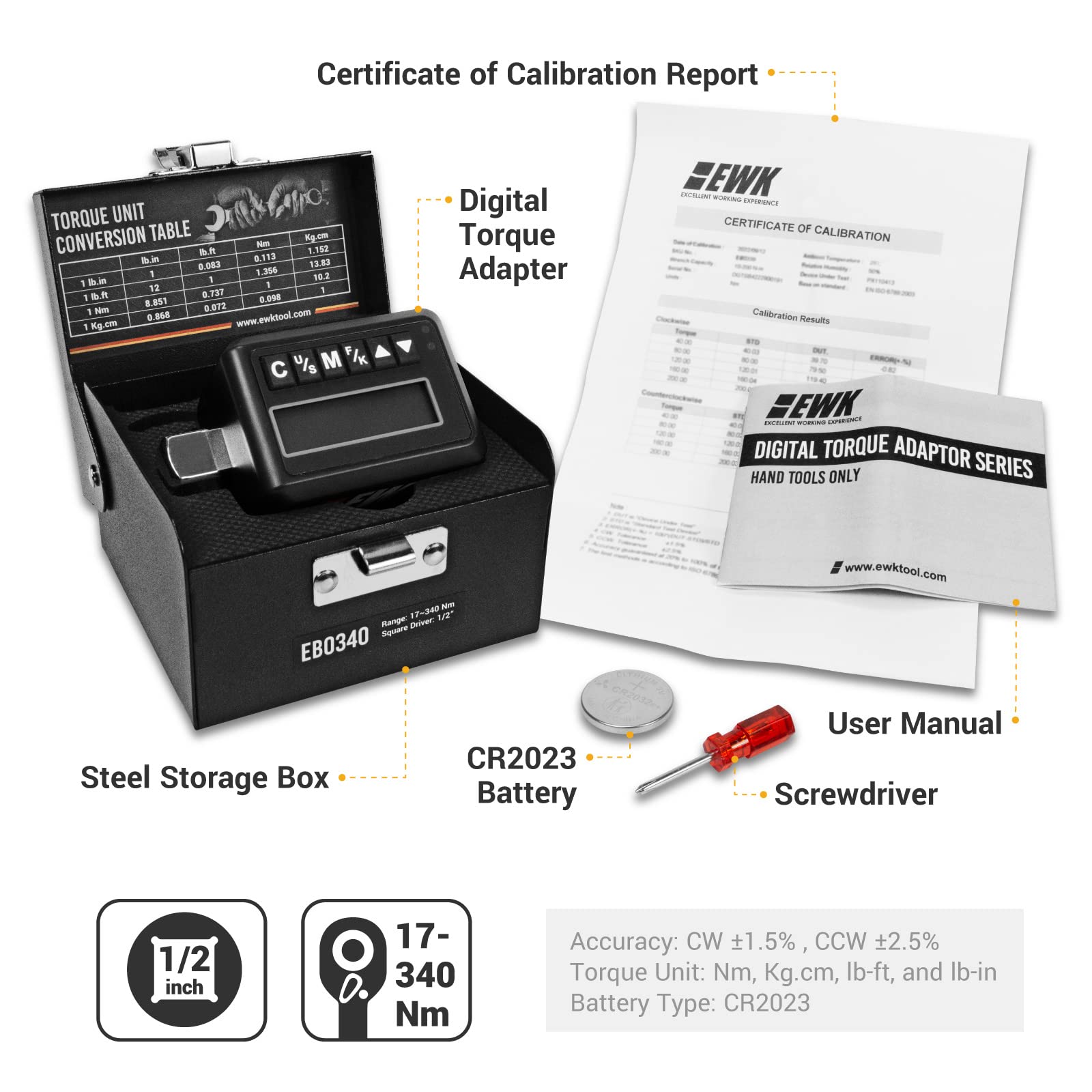 Snapklik.com : EWK 1/2-inch Drive Heavy-Duty Digital Torque Adapter 12. ...