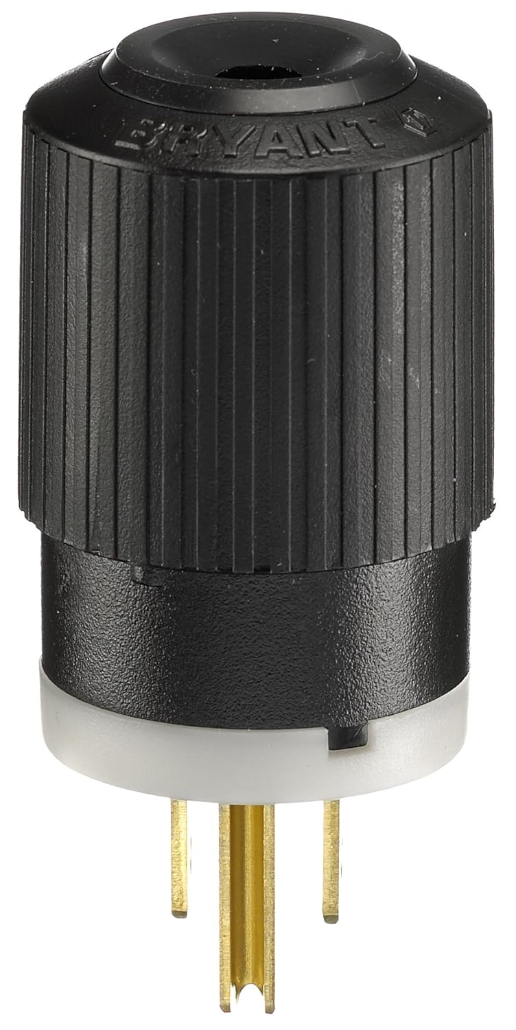 Bryant Electric BRY5266NP Industrial Grade Straight Blade Plug, Grounding, NEMA 5-15P, 15 Amp, 125V, Black/White
