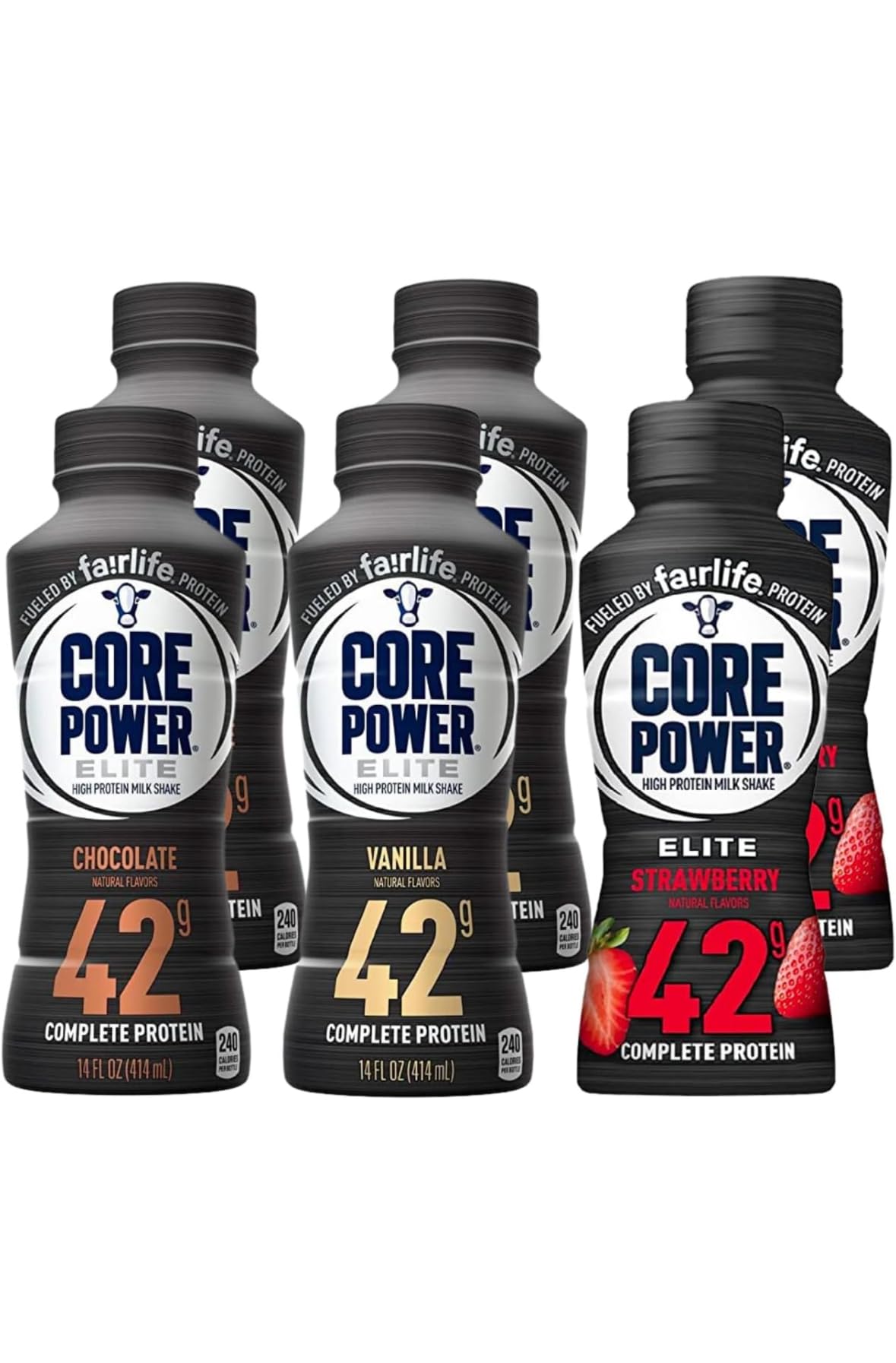 Fa!rlife Core power Elite High Protein Milk Shake 42g (Pack of 12) 3 Flavor Pack - Chocolate, Vanilla and Strawberry 14 Fl bottles