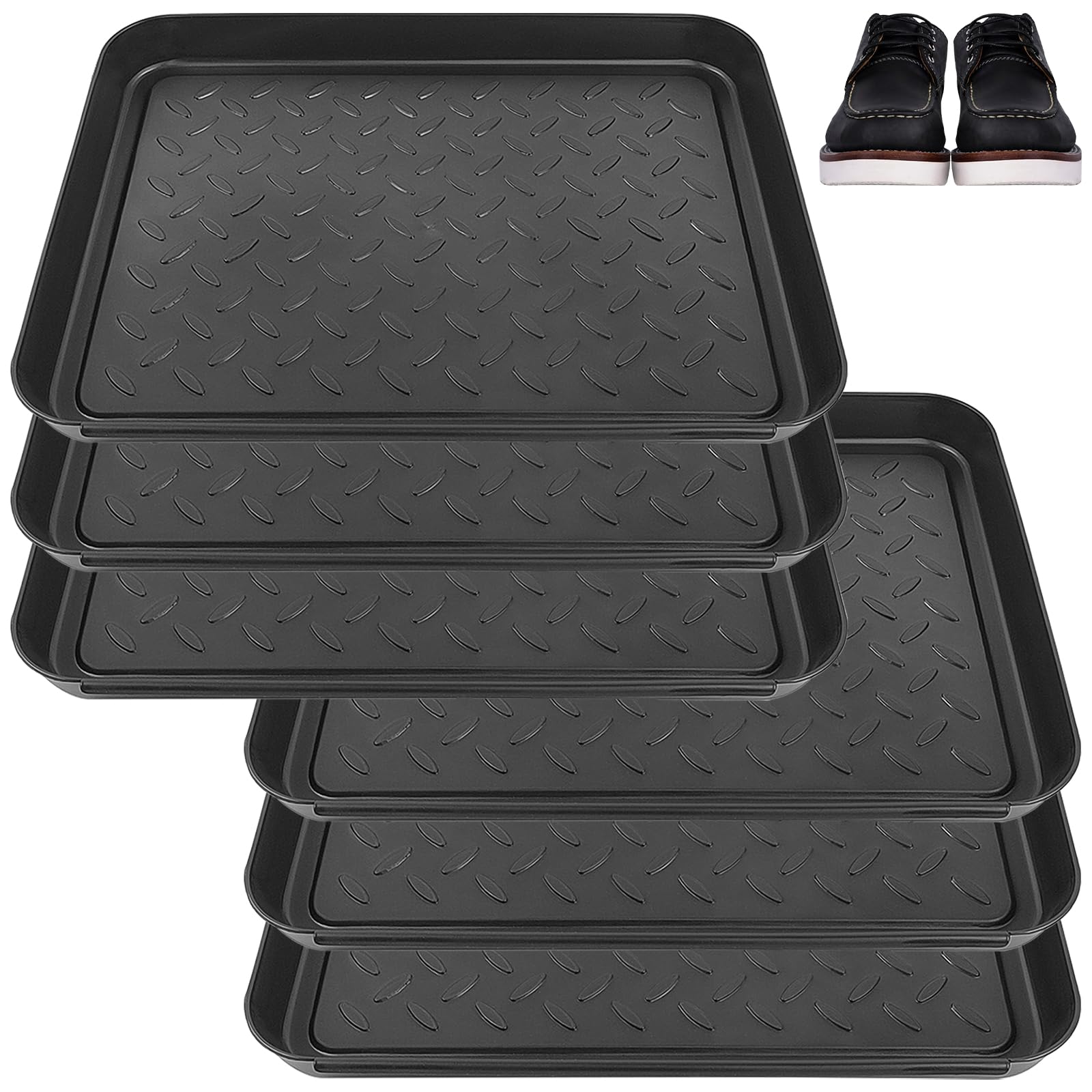 Plateau à chaussures noir lot de 6 de 35x27x3 cm pour optimiser l'organisation de l'entrée