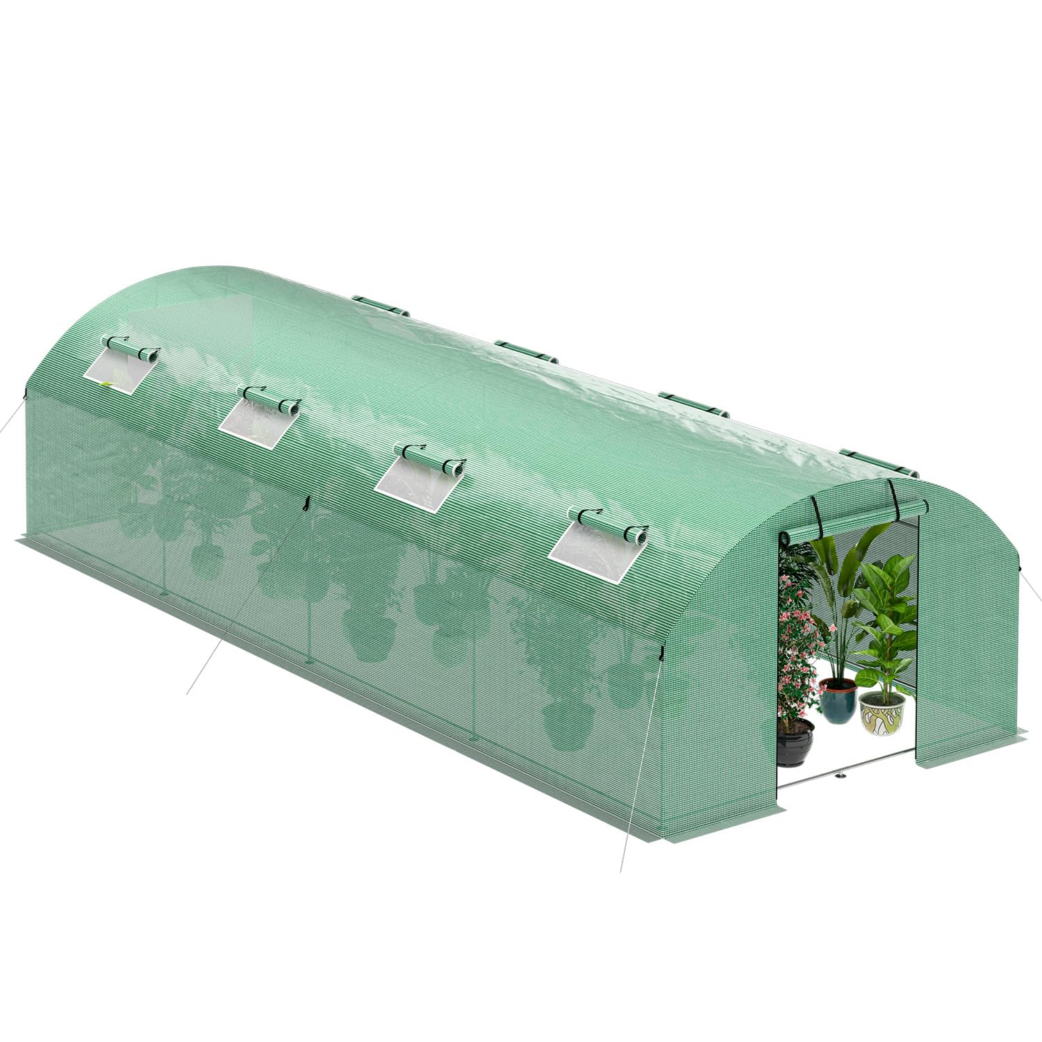Serre en film - 300 x 800 x 200 cm - Bâche en polyéthylène - 140 g/m² - Avec ancrages au sol et cordes - Abri de jardin pour jardin, plantes - Vert