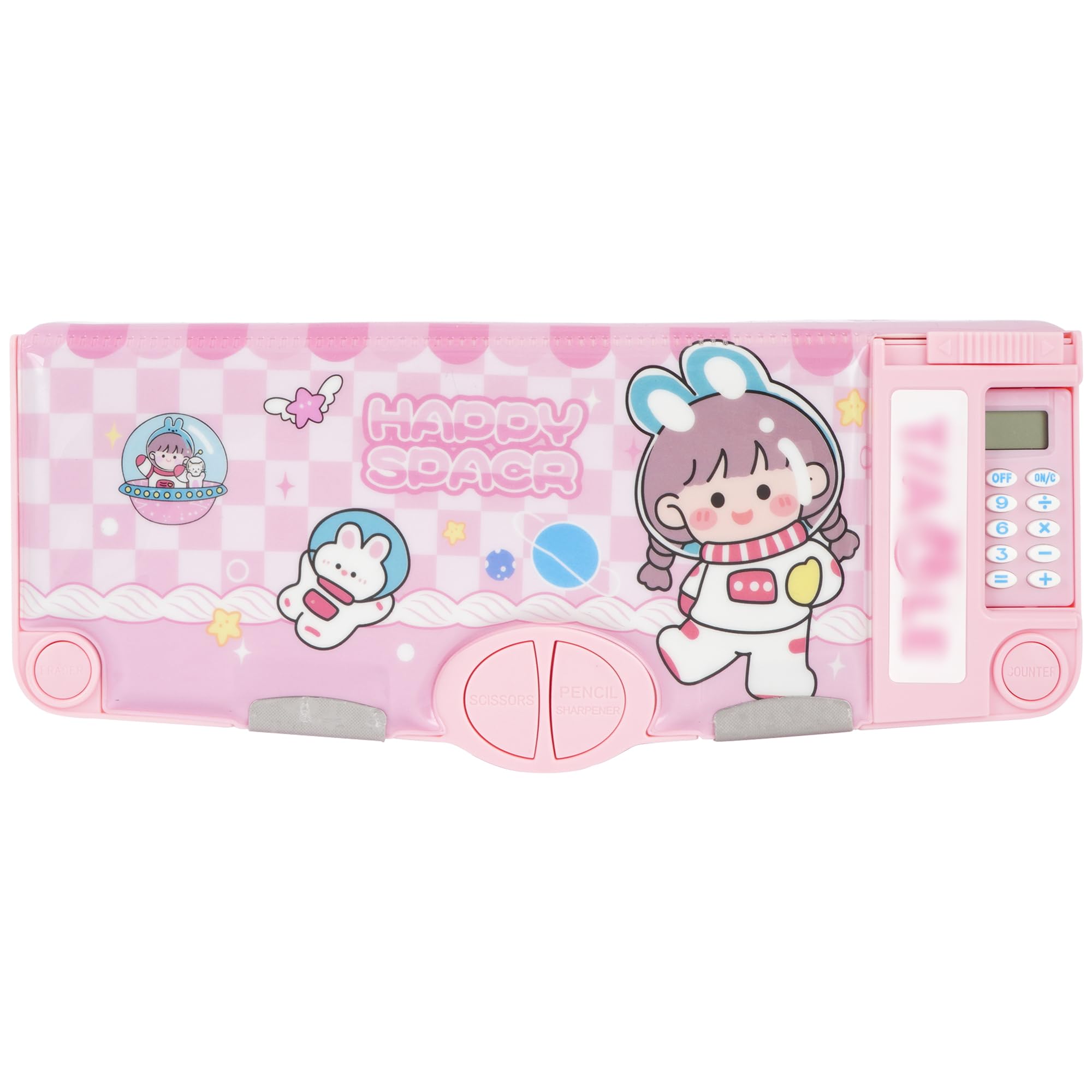 Minache Pop Up Multifunction Pencil Case Cute Cartoon Pen Box Organizer Stationery With Calculator, Sharpener, Schedule, Whiteboard, School Supplies