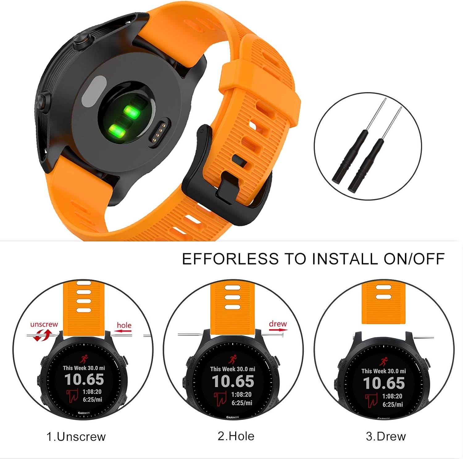 ISABAKE Band for Garmin Forerunner 935/Forerunner 945/Forerunner 745,Compatible with Fenix 5/ Fenix 5plus/ Fenix 6/ Fenix 6 Pro/Approach S60 ,Soft Silicone 22mm Replacement Bands (Orange)
