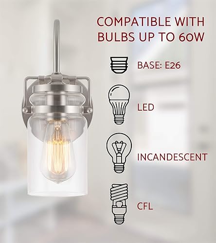 Miniatura 5 de Kira Home Wyer - Aplique de pared industrial moderno de 12 pulgadas, luz + pantalla de cristal transparente, regulable, acabado de níquel cepillado