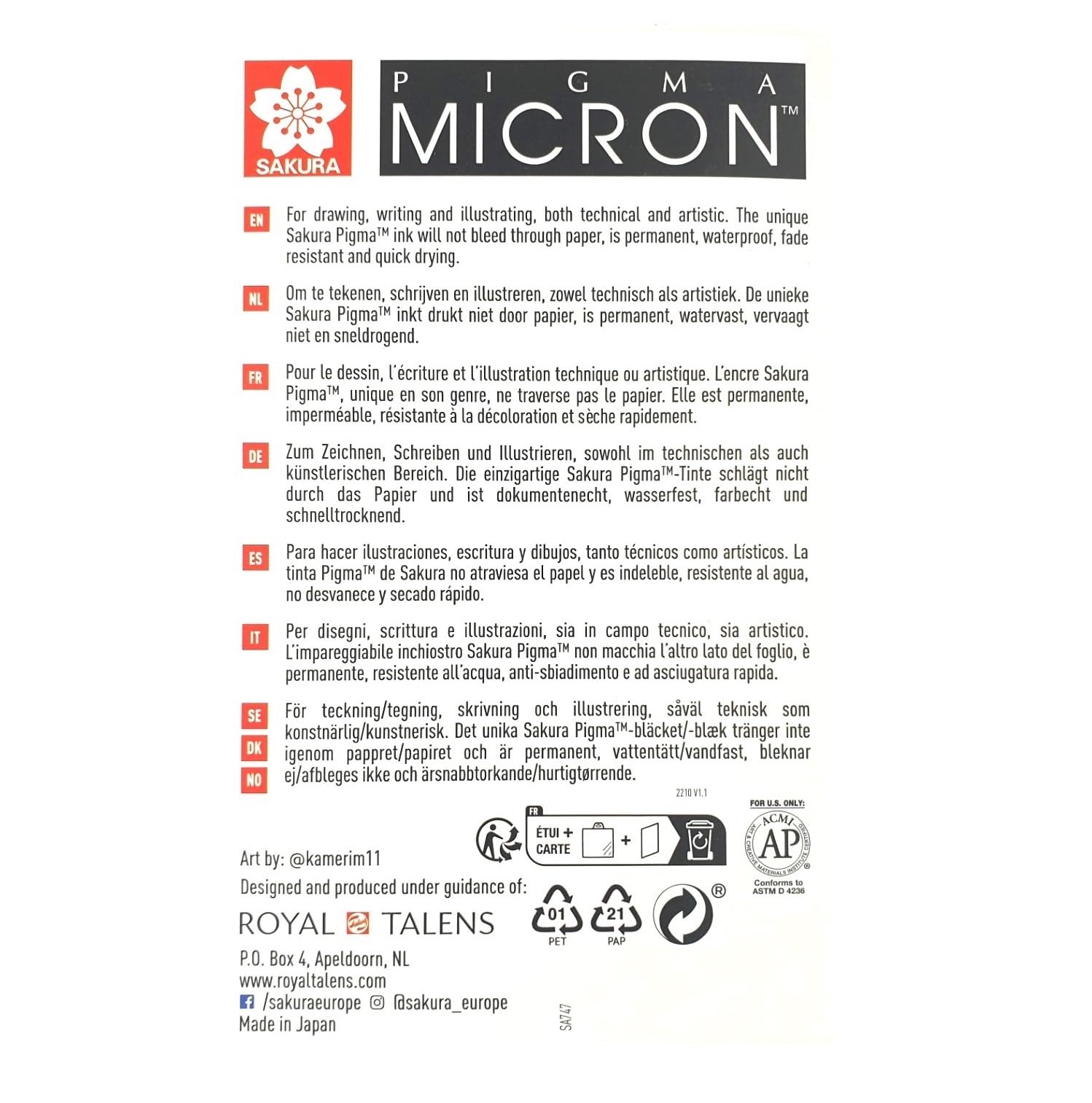 SAKURA PIGMA MICRON 003,005,01,03,05, pn,1 mm, szczotka, opakowanie 8 czarnych markerów