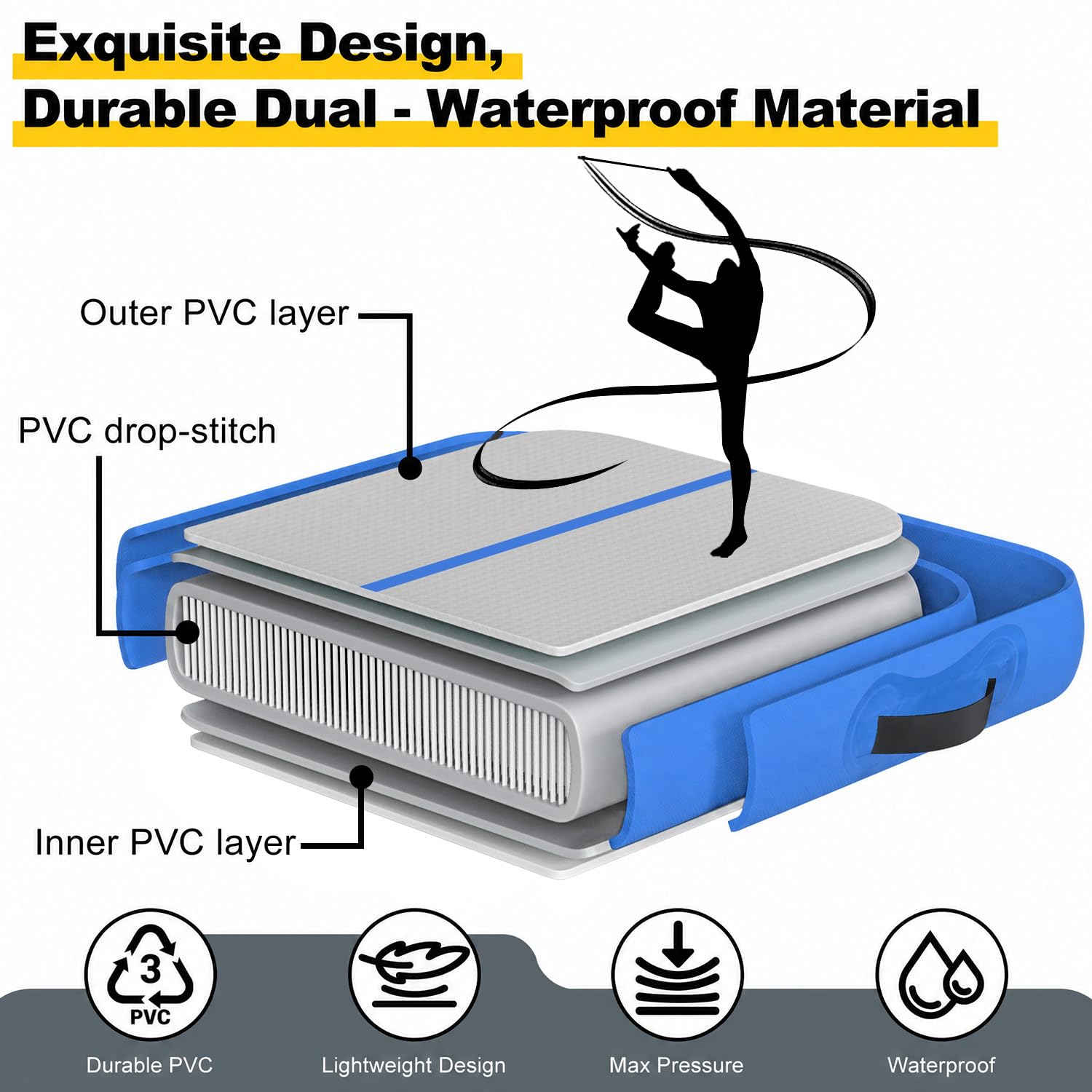 Colchoneta hinchable para gimnasia, colchoneta Airtrack Tumbling