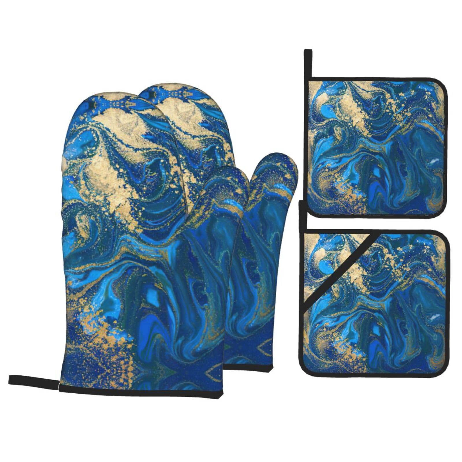Abstract Marble Stone Print Oven Microwaving Waterproof Kitchen Gloves for Baking Grilling Holiday Cooking
