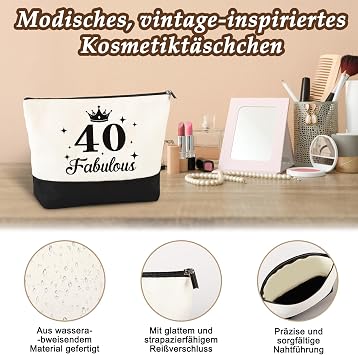 Giftota 40th Birthday Gift Woman - Vintage 1986 Canvas Shopping Bag Tote Bag & Cosmetic Bag Set with Greeting Card - 40th Birthday Gift for Mom Girlfriend Coworker or Sister