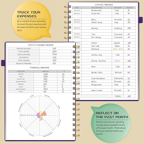 Miniatura 5 de Planificador de presupuesto, organizador mensual de facturas de 7 x 10 pulgadas con bolsillos, planificador de finanzas sin fecha con cuaderno de