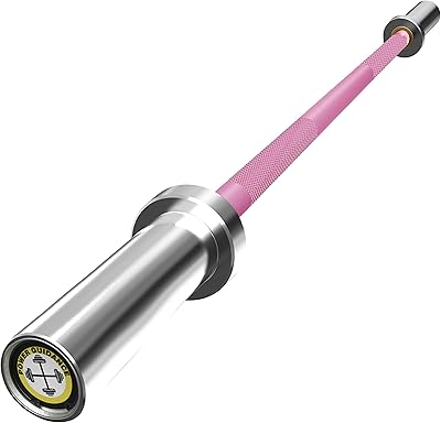 POWER GUIDANCE Chrome Olympic Barbell Bar, Weight Bar for lifting, Hip Thrusts, Universal Strength Training Bars ​22lb 4ft/47 inch (BB-4FT-PINK)