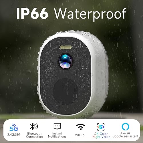 Miniatura 2 de Paquete de 4 cámaras de seguridad inalámbricas de 2.4G y 5G para exteriores, cámaras interiores con batería 2K para seguridad del hogar, sirena de