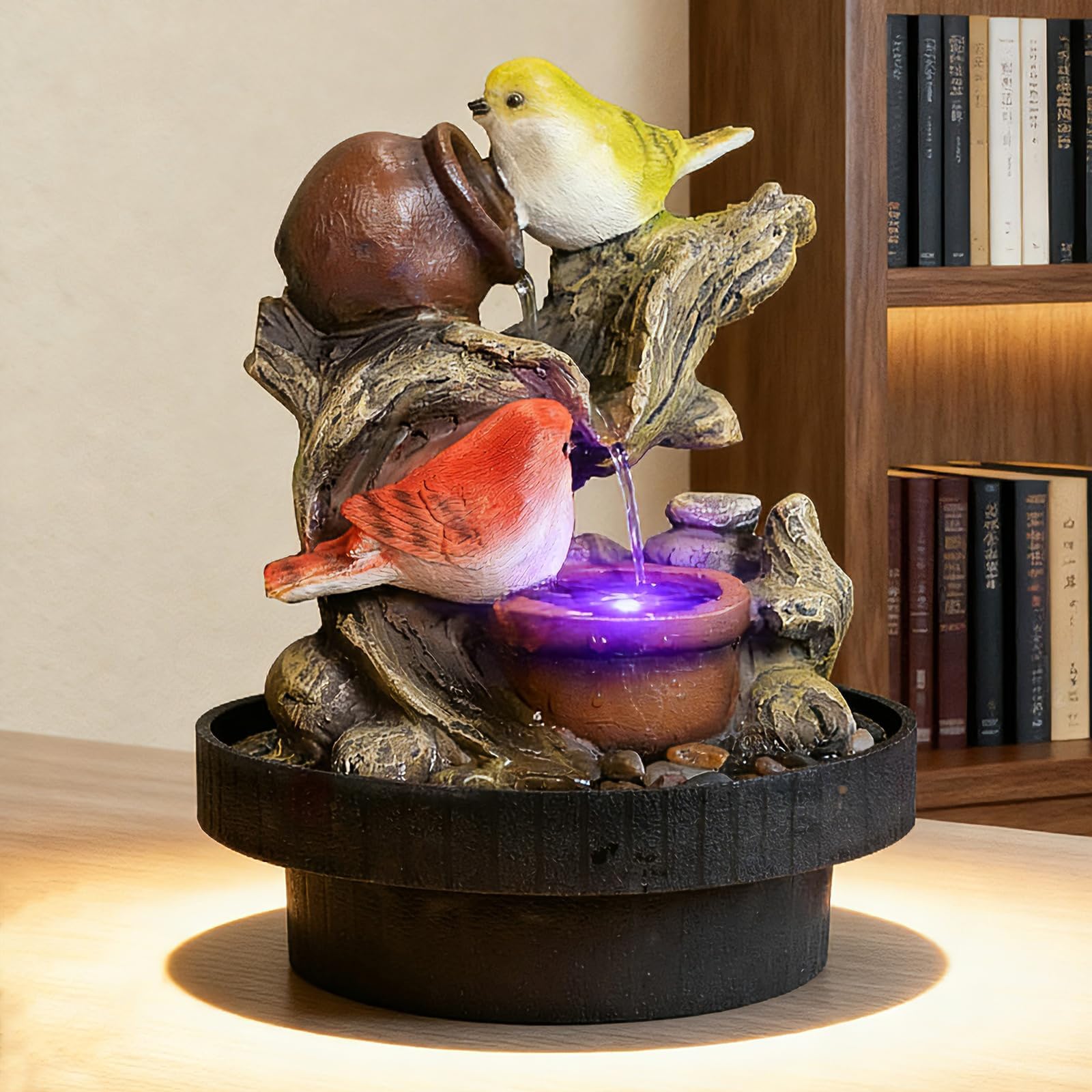 Ferrisland Indoor Tabletop Water Fountain, Desktop & Table Waterfall Fountains, Relaxation Fengshui Home Decor with LED Light for Home Office Bedroom House Warming Gift Idea