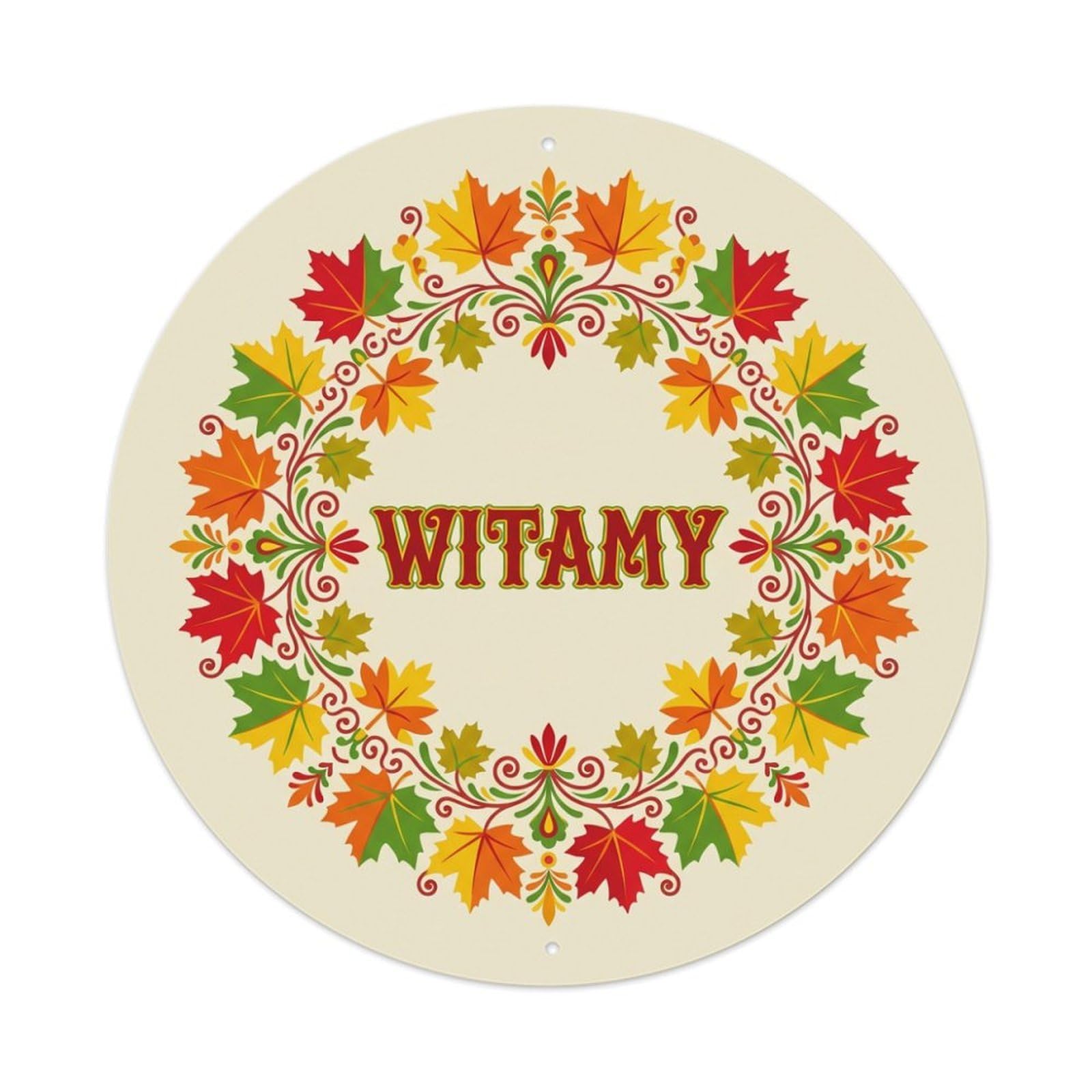 Fyrn Style Metal Tin Sign Vintage Polish Folk Art Witamy Welcome Maple Leaves