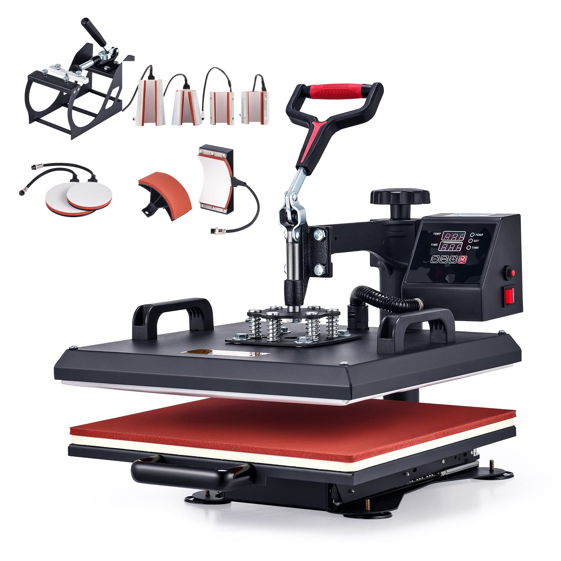 CREWORKS Heat Press Machine 38 X 38cm 8 in 1 Multifunctional Heat Press 360 Degree Swivel Heat Press Machine for T Shirt Mug Hat Cap Plate Transfer Printer (38 X 38 cm 8 in 1)