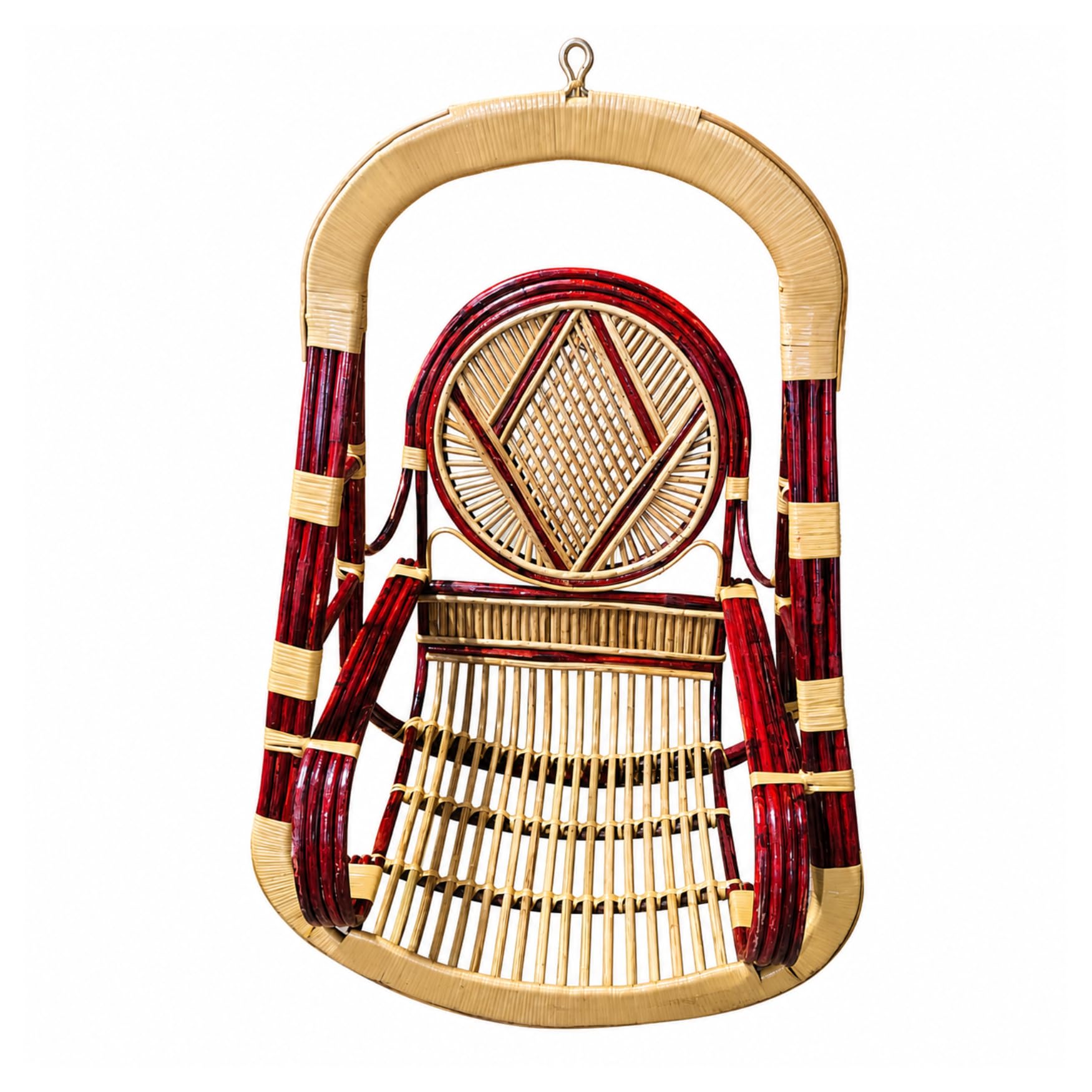 Handmade Bamboo Cane Swing Chair with Chain | Natural Rattan Hanging Jhula for Indoor & Outdoor | Balcony Garden Patio Ceiling Swing for Adults | Weight Capacity Up to 200 Kg | 126 cm Height-image-8