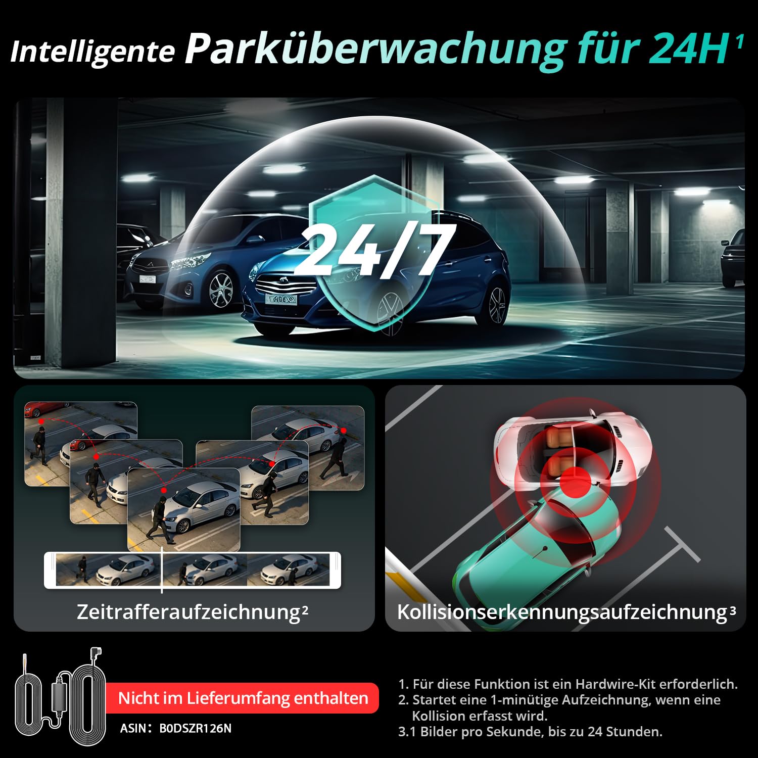 BOTSLAB 4K Dashcam Auto Vorne Hinten mit STARVIS 2 Sensor, WDR Dual-Kanal, 64GB SD-Karte, Super Nachtsicht, Sprachsteuerung, 5,8GHz Wi-Fi, GPS, bis 256GB