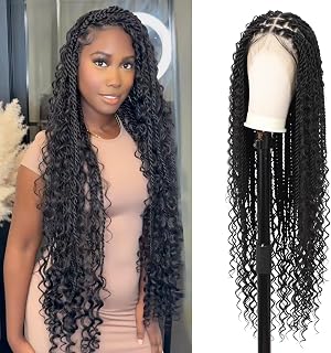 Full Lace Boho Braided Wigs Twist Braided Wigs Black 36" | Hd lace braided wigs with baby hair,Natural look, Comfortable and breathable cap, Beginner-friendly and easy to wear.