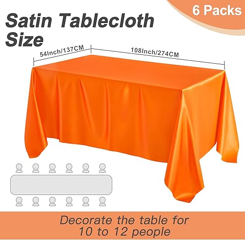 Miniatura 2 de SiinvdaBZX Paquete de 6 manteles de satén naranja de 108 x 54 pulgadas, manteles de comedor suaves y brillantes para mesa rectangular de 6 pies,