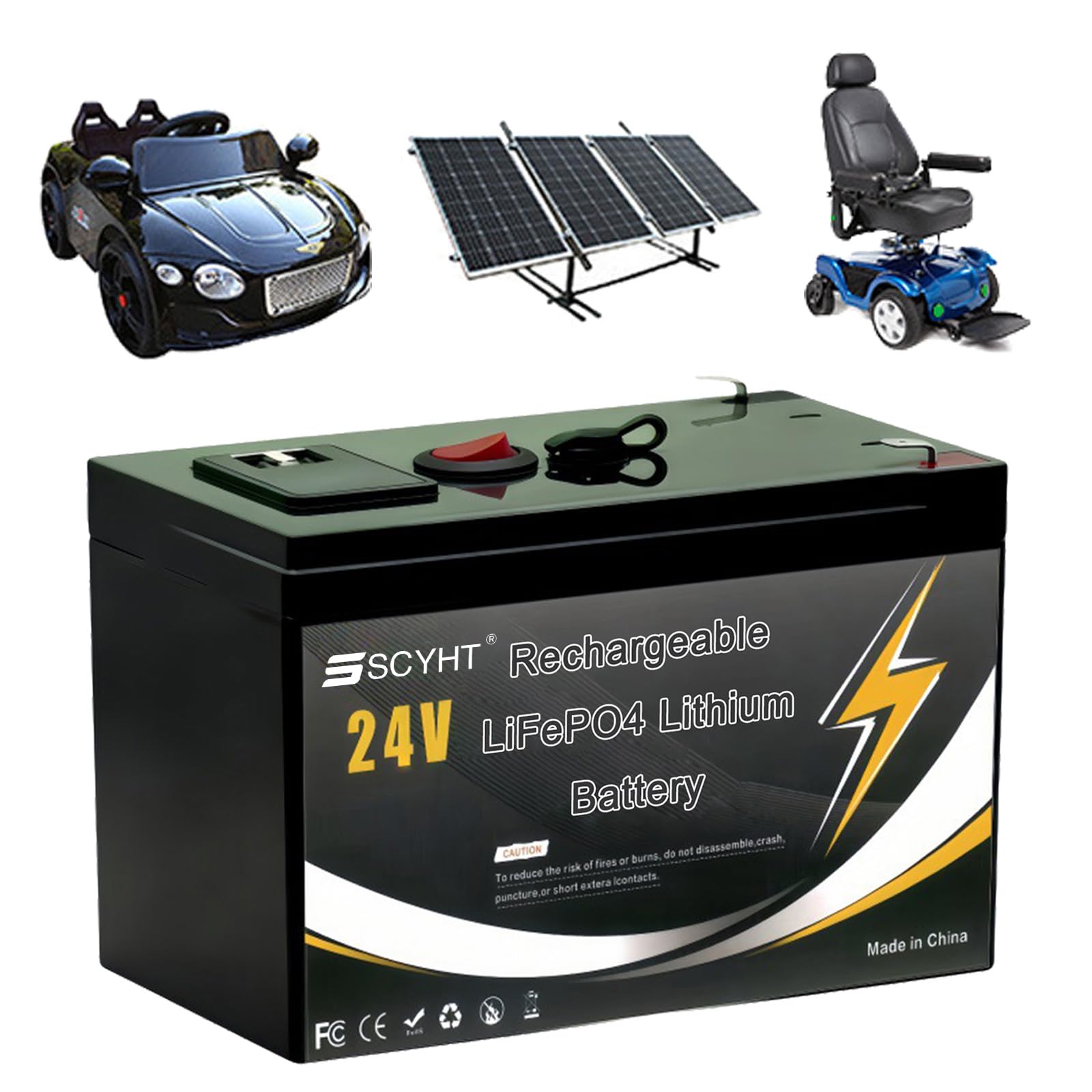 Batteria al litio LiFePO4 24V Batteria a scarica profonda (Deep Cycle) Batterie ricaricabili per impianti solari, ecoscandagli, alimentazione di backup con BMS 10A