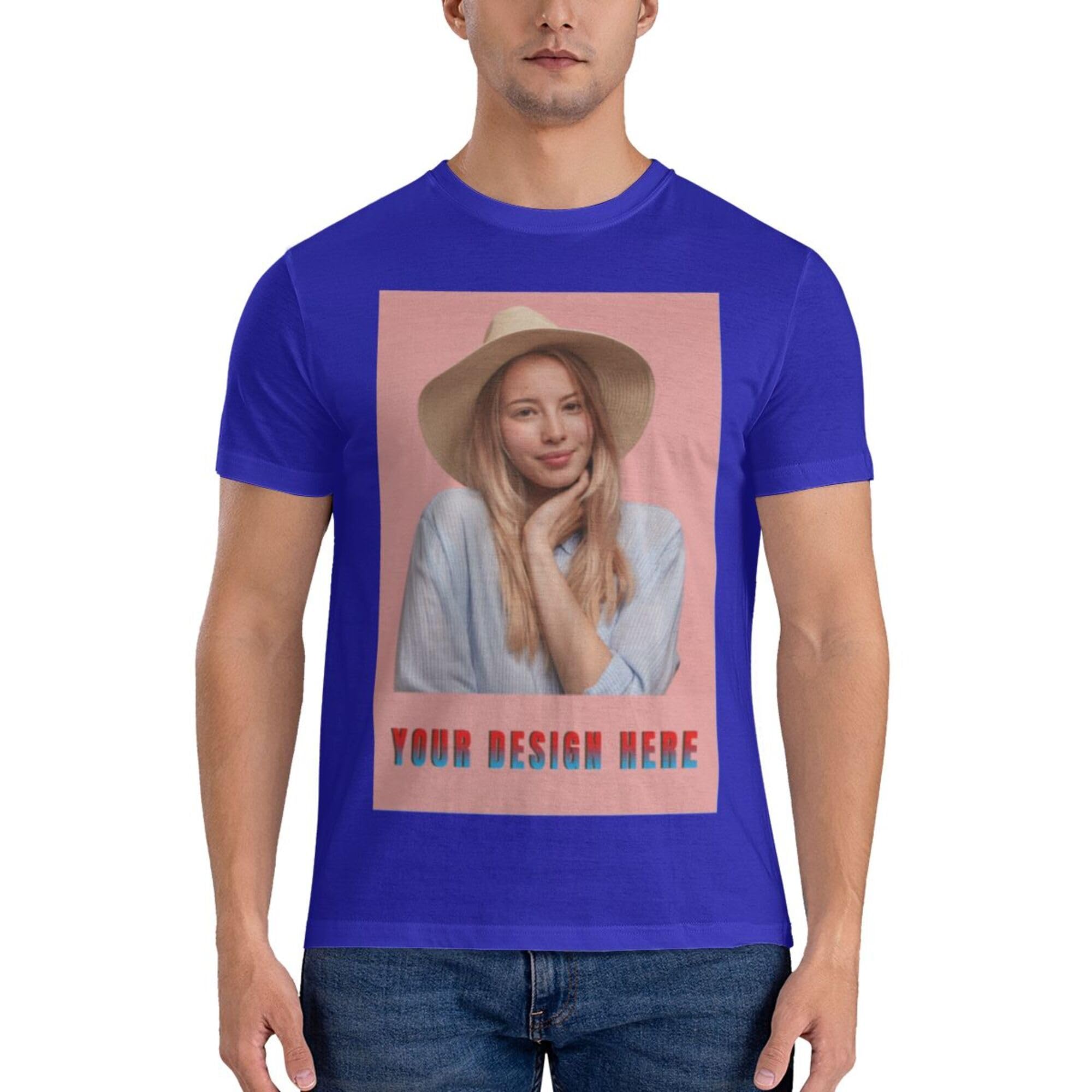 Ayambetus Men's Photo Text Design - Blue Personalised T-Shirt Create Your Own Custom Personalized T Shirt Any Photo Any Text Design Your Own Shirts Gifts For Boyfriend Dad Husband Size - 6XL - Blue
