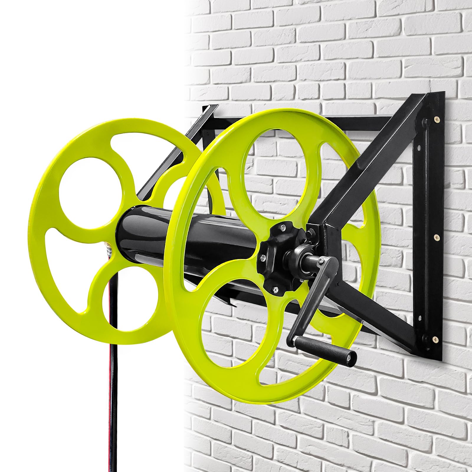 Stainless Steel Garden Hose Reel for 5/8" Hoses Reel with Crank Handle Hose Reel Wall Mount 3/4 in Brass Fitting for Hassle-free Outdoor ， Holds up to 400-Ft (With 5 FT Hose included)