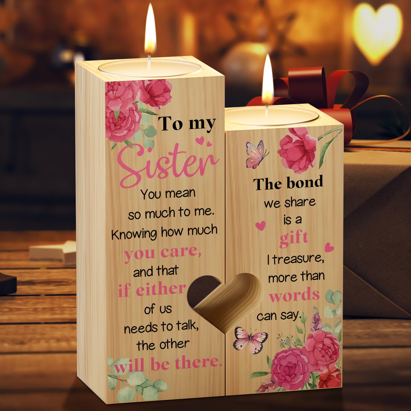 KAAYEE Sister Birthday Gifts from Sister, Heart Shaped Candle Holders Presents for Big Little Sisters on Christmas Wedding
