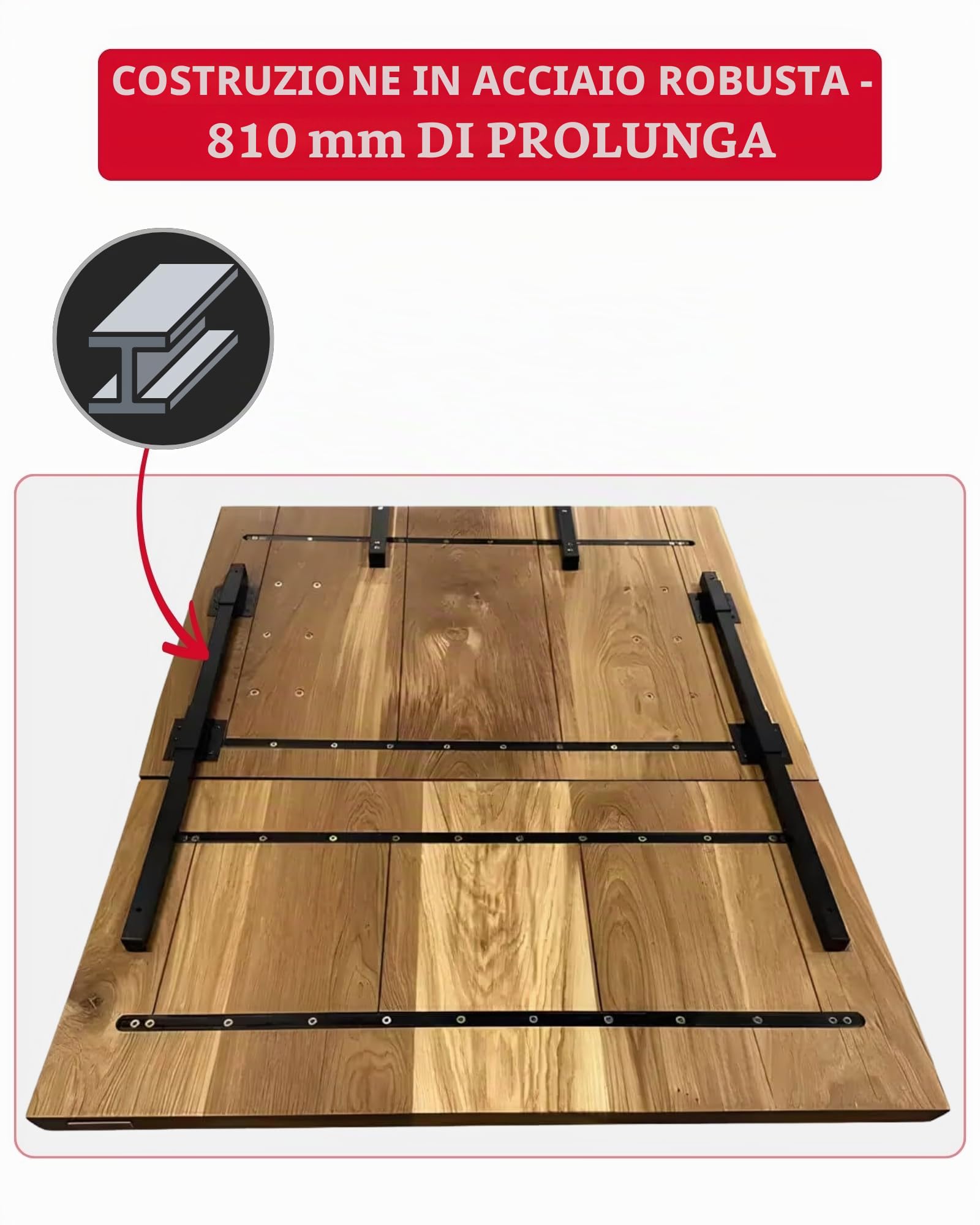 Gedotec Prolunga per tavolo 810 mm - 2 prolunghe per piano incl. materiale di fissaggio - acciaio nero opaco - prolunga per tavolo da pranzo in acciaio, da montare sotto il piano