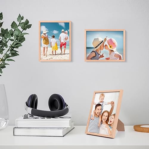 Miniatura 6 de ATOBART Juego de 2 marcos de fotos de madera maciza de roble de 8 x 10 pulgadas, marcos de fotos de color madera natural con vidrio real de alta