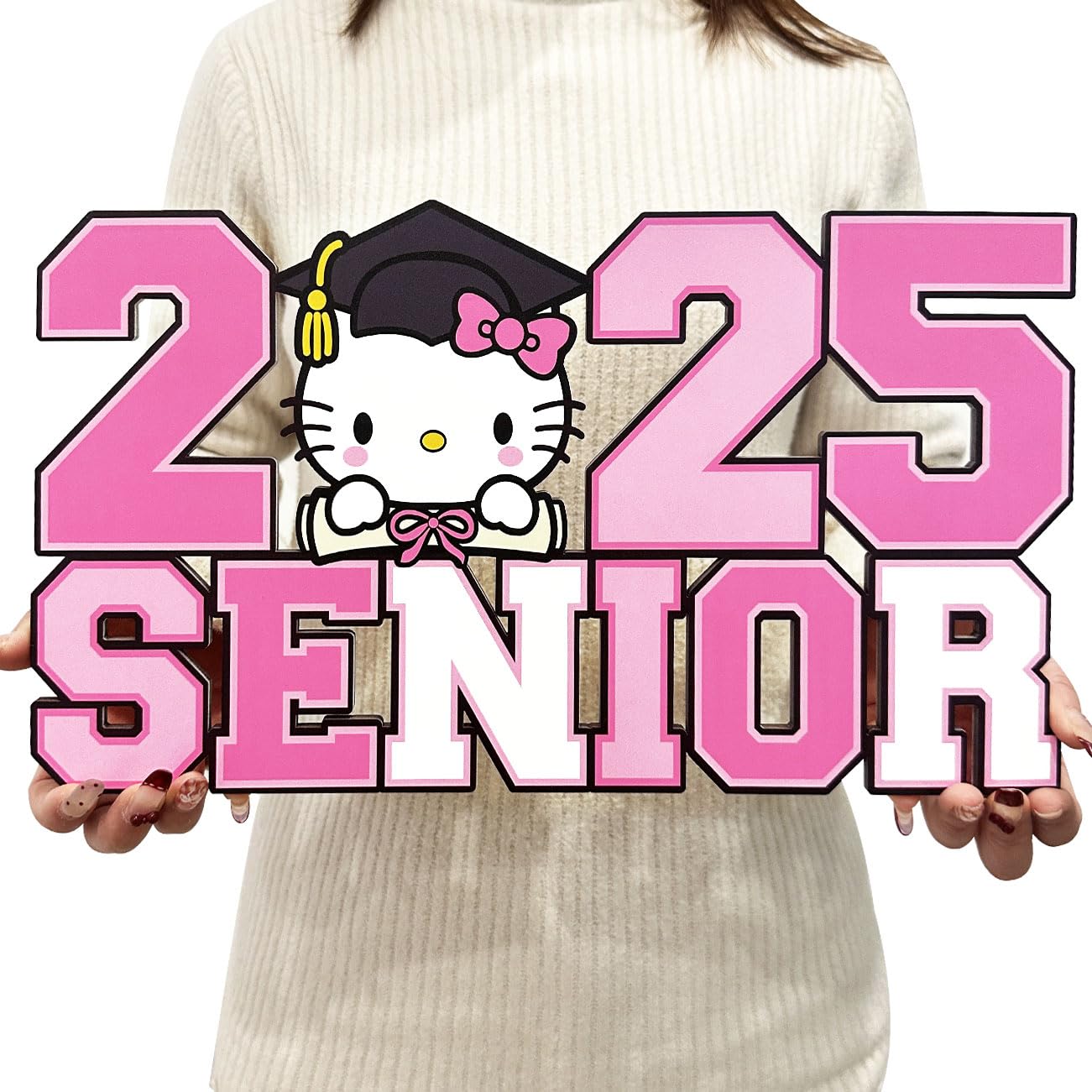 Senior 2025 Sign Pink Graduation Decorations Class of 2025 Photo Props Senior 2025 Decorations Wooden Sign for Grad Party Supplies