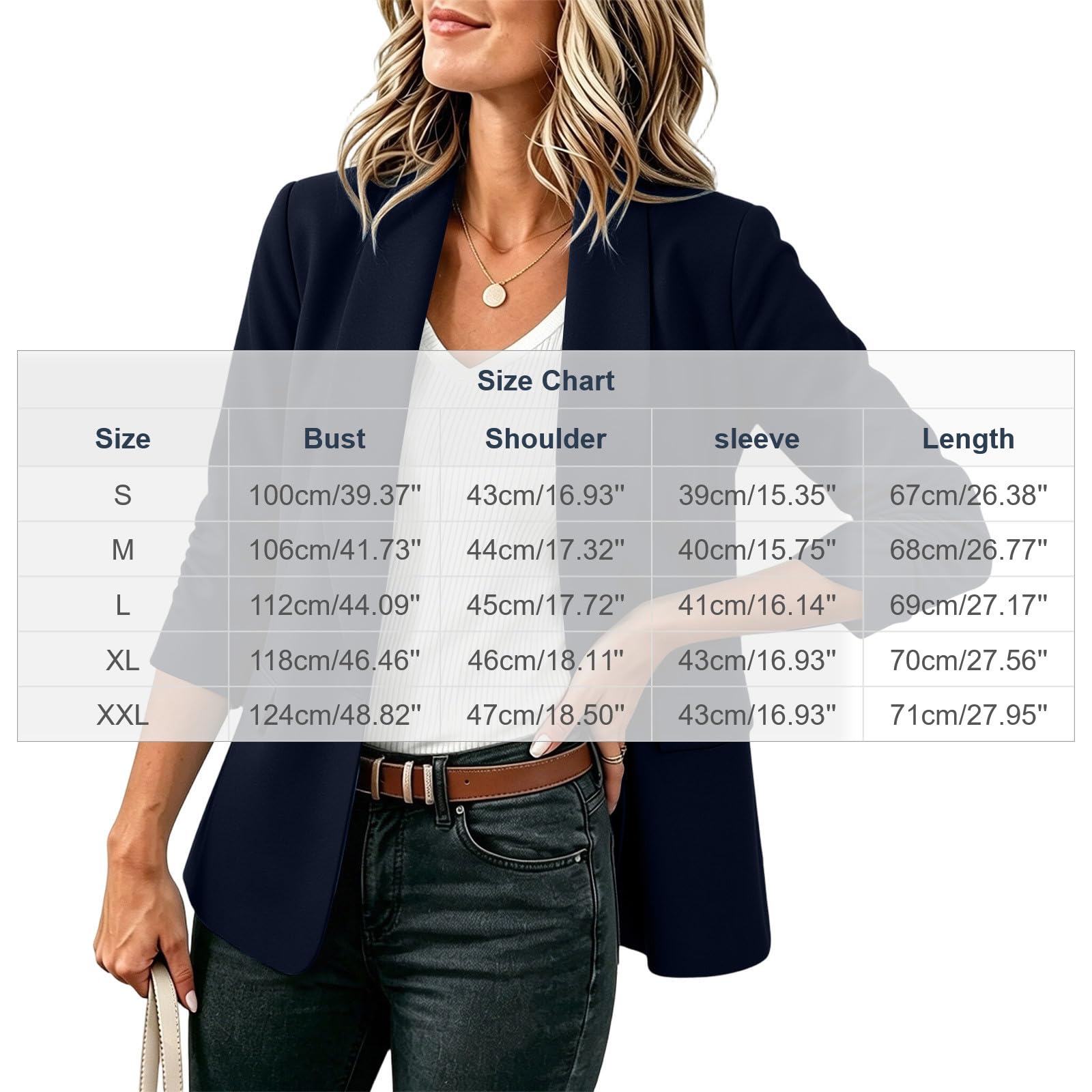Blazer Damen Elegant Anzugjacke 3/4 Ärmel Sportlich Kurzblazer Leichte Arbeit Büro Sommerblazer Bequeme Damenblazer Einfarbig Blazerjacke Casual Geschäft Offene Anzug Mode Übergangsjacke