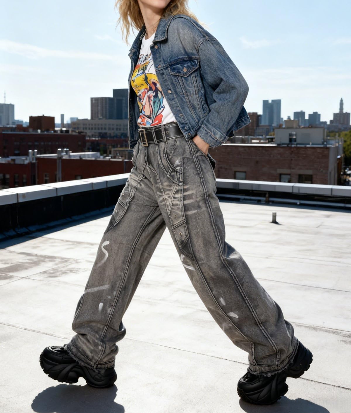 Y2k Retro High-Waisted Vintage Wide-Leg Jeans High-Street Heavy-Work Stripe Tie-Dye Jeans Unisex Floor-Length Pants - Image 6