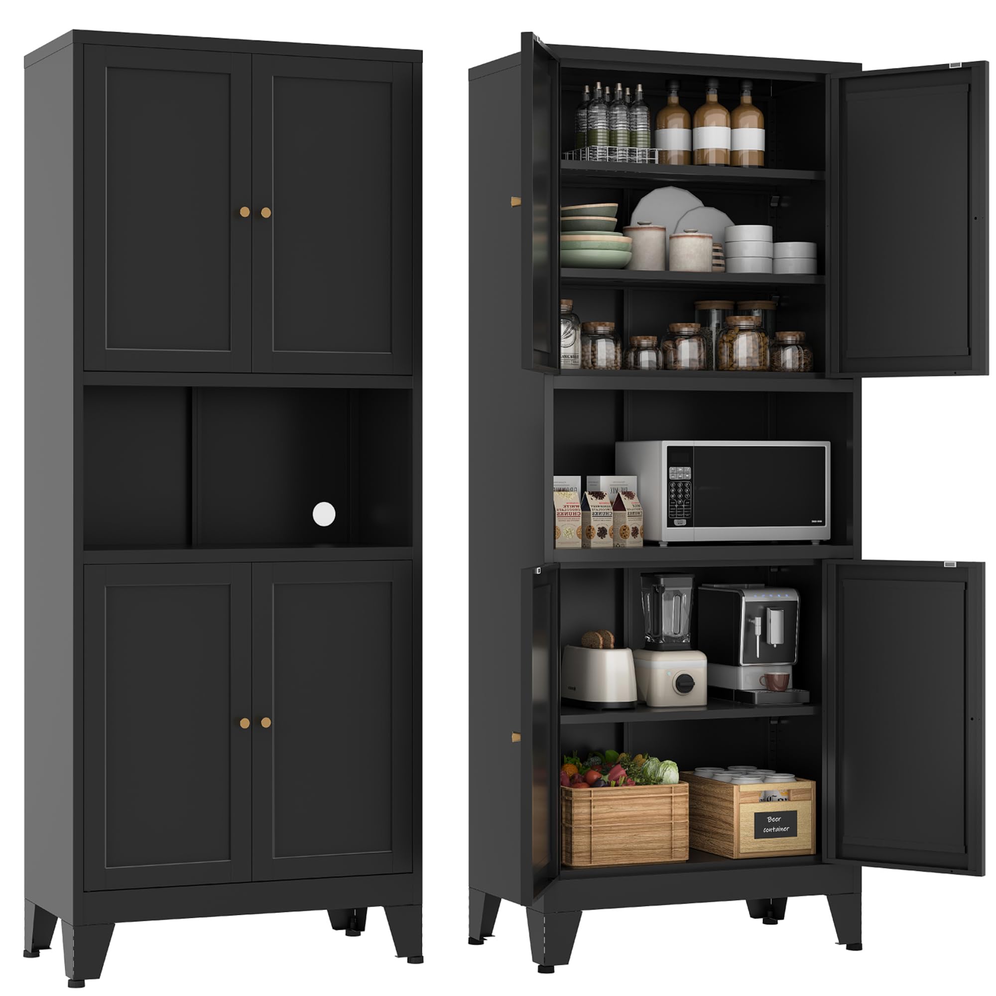 YAUWOH 69 inch Tall Metal Pantry Cabinet, Black